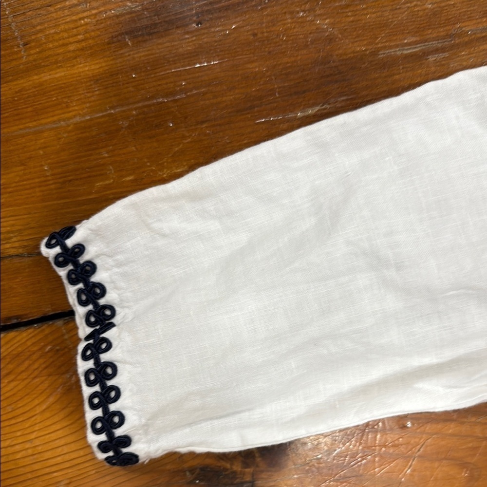 Symple NYC Tunic Embroidered Linen White and Navy Top size medium - Picture 8 of 13